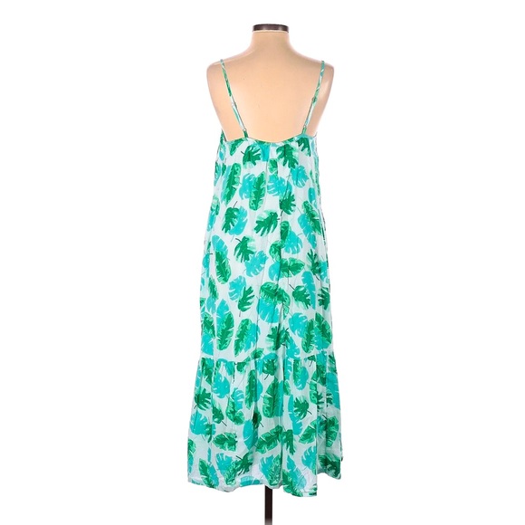 J. Crew Tropical Green Leaf Midi lined tier summer Dress NWT sz. medium - Picture 2 of 6